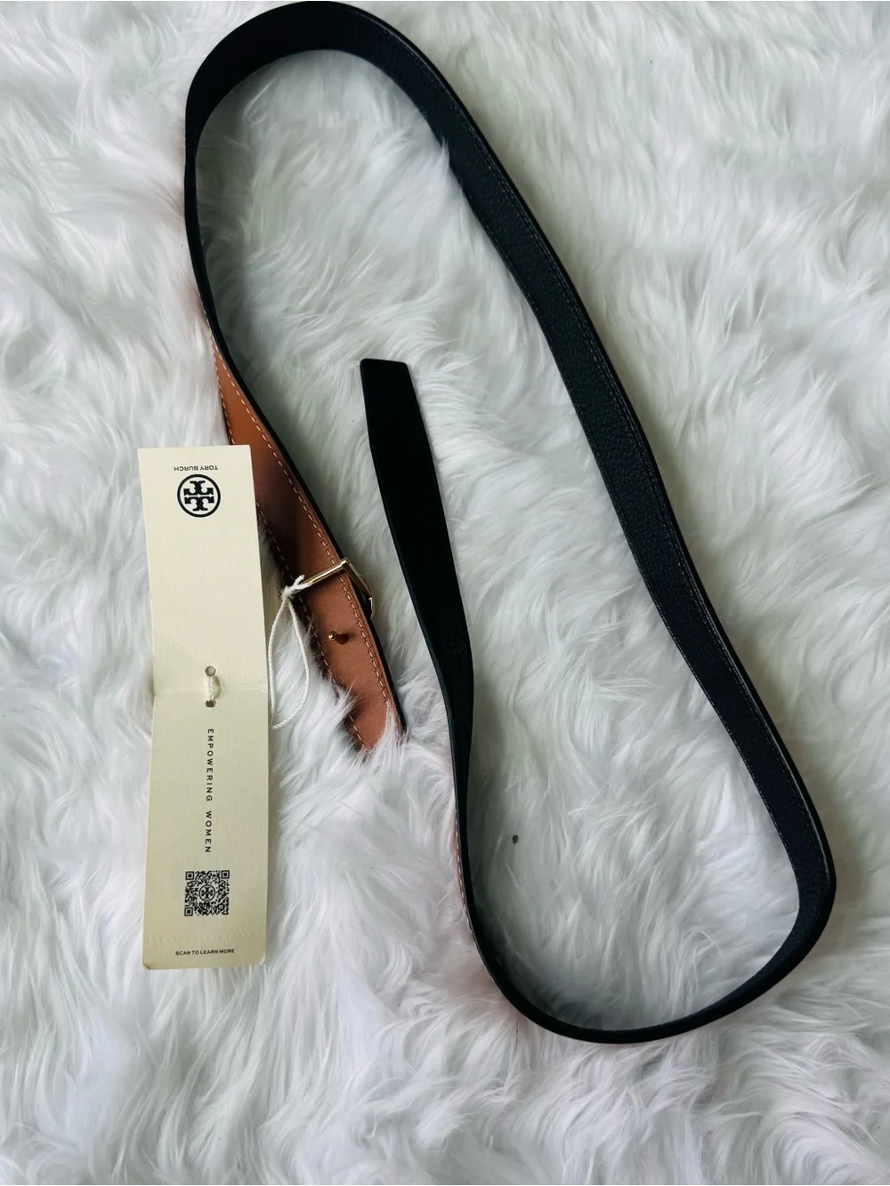 Tory Burch 1” Reversible Black /Brown Leather Belt with Gold Logo Disc
